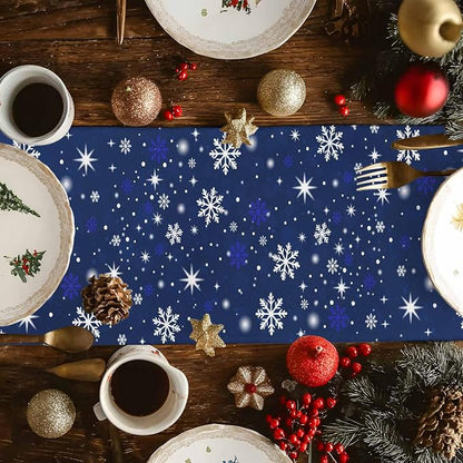 Navy Blue Christmas Tree Table Runner 72 Inches Long, Xmas Balls Snowflake - Image 4