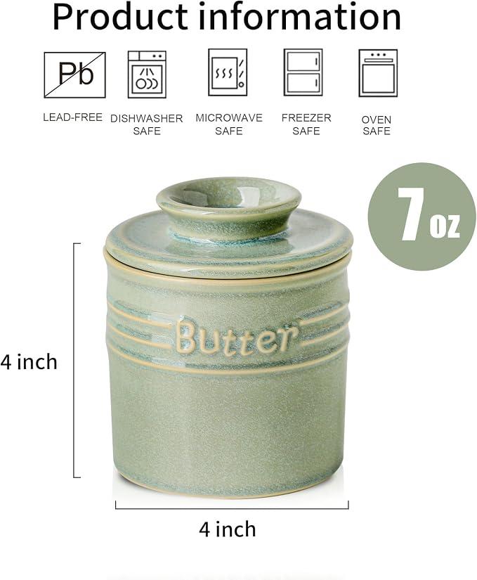 HVH Ceramic Butter Crock with Water Line, French Butter Dish with Lid - Image 4