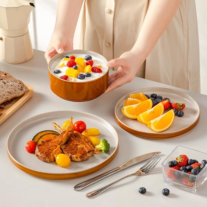 vancasso ONION Ceramic Plates and Bowls Sets, 12 Pieces Grey Dinnerware Sets - Image 6