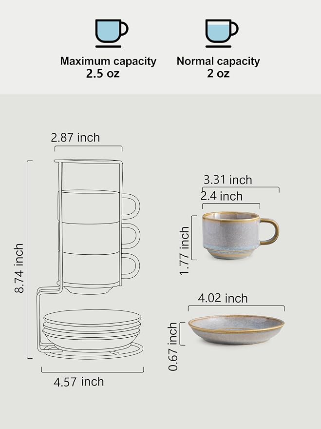 Gomakren 2.5oz Stackable Espresso Cups Set of 4 - Image 3