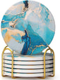 6 Pcs Light Blue Marble Abstract Ceramic Coasters by Dksyee