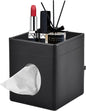 Tissue Box Cover Square Tissue Box Holder PU Leather Facial Tissues Organizer with Storage Tray for Bathroom Vanity Bedroom Office Car, Stylish Napkin Caddy Decorative Organizer (Black)