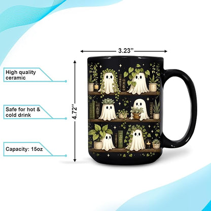 Hyturtle Cute Ghost Plant Mug 15 Oz And Keychain Book Lover Gifts | Book Gifts - Image 4