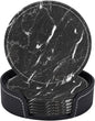 Coasters for Drinks PU Leather,Set of 6 with Holder,Round Housewarming Gift Home Decor,Black and White Marble