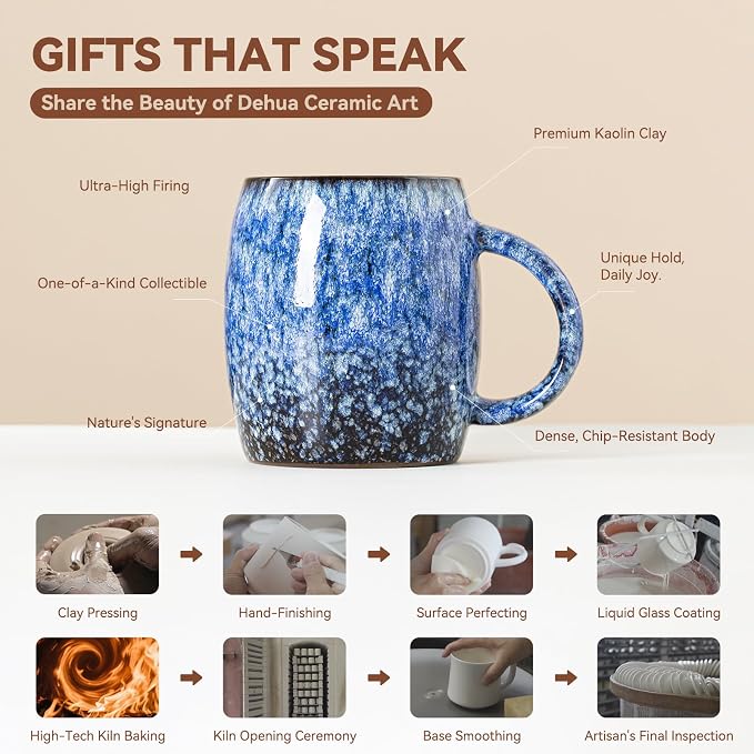 Sakura Blue Reactive Glaze Ceramic Coffee Mug - 14 oz Unique Mug - Image 7
