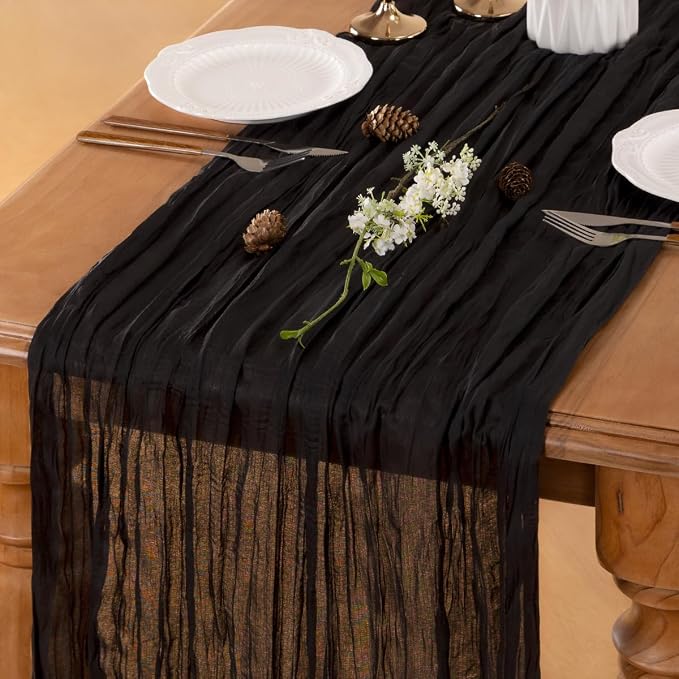 Black Cheesecloth Table Runner 120 Inches 10 Ft Gauze Table Runner | Summer - Image 5