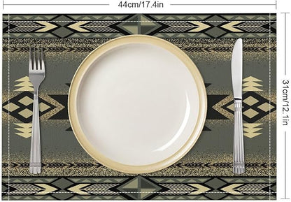 Aztec Southwest Placemats Rustic Tribal Geometric Decorative Table Mat Antique Native Heat Resistant Place Mats for Dining Kitchen Party Holiday Decor 12x18Inch Set of 6
