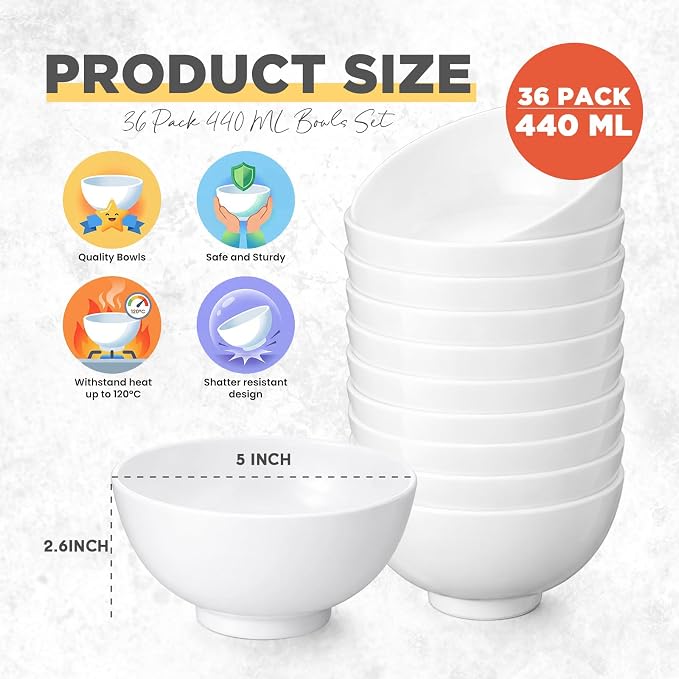 Tioncy 36 Pcs Bowls Set Unbreakable Dessert Soup Salad Bowls - Image 2