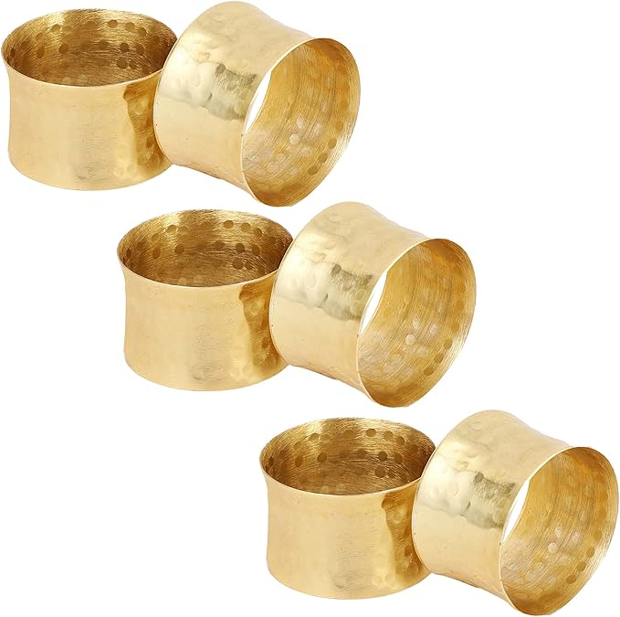 ITOS365 Gold Napkin Rings Set of 6, Handmade Hammered Metal Napkin Ring Holders by ITOS365