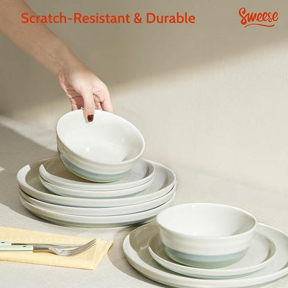 Sweese Plates and Bowls Sets, 18 Pieces Modern Porcelain Dinnerware Set - Image 7