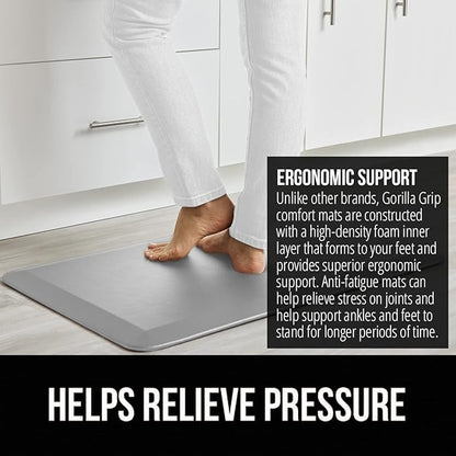 GORILLA GRIP Comfortable Cushioned Kitchen Mats for Floor, 48x20, Waterproof and Stain Resistant Soft Top, 3/4 Inch Thick Ergonomic Standing Desk Anti Fatigue Mat, Foam Supports Feet, Light Gray