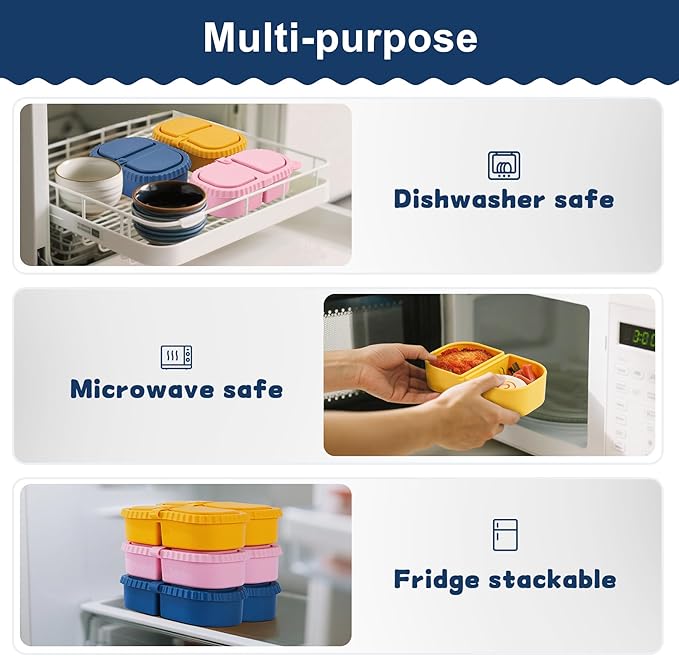 3 Pack Silicone Reusable Snack Containers - 8 oz Double Compartment Snackle Box - Image 5