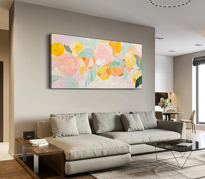 ADJUVANT Wall Art Impressionist Colorful Floral 48"L x 24"W, Bright Blooms With Pastel Leaves Canvas Painting Lively Petals Artwork Prints Floral Wall Decor for Living Room Bedroom Dining Room Home Office