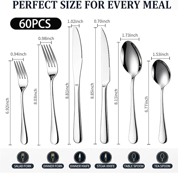 60-Piece Silverware Set with Steak Knives - Image 2