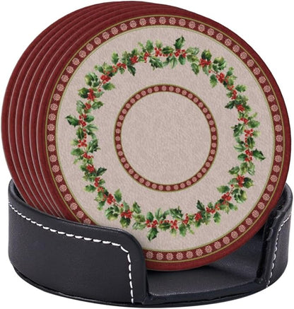 Vintage Christmas Holly Floral Berries Pattern Coasters - Image 2