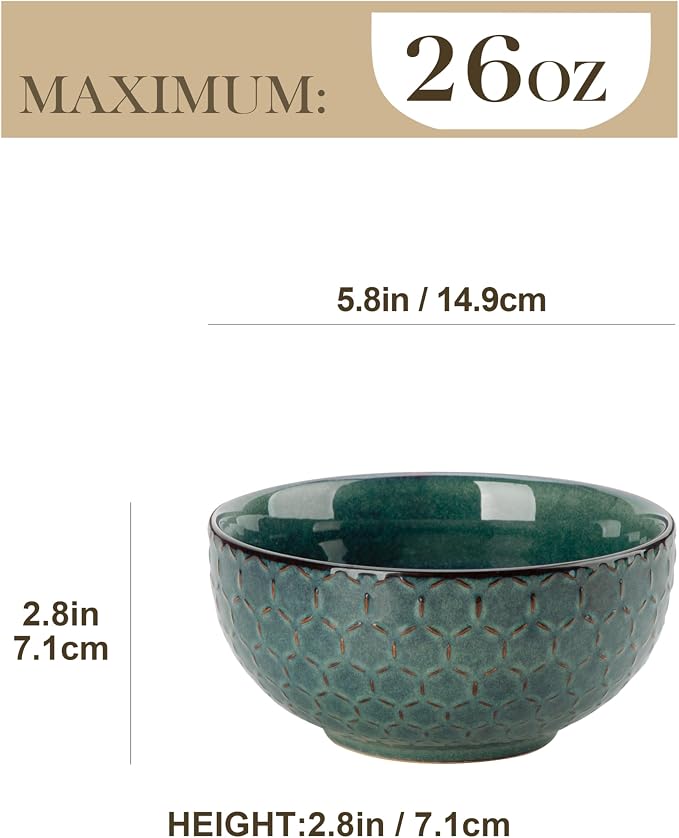 MALACASA Cereal Bowls, 30 Ounce Ceramic Green Soup Bowl - Image 2