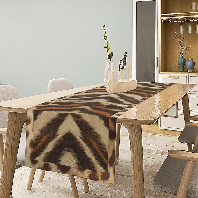 Tiger Animal Skin Print Table Runner, Rustic Cottage Country Farm Animal Fur - Image 2