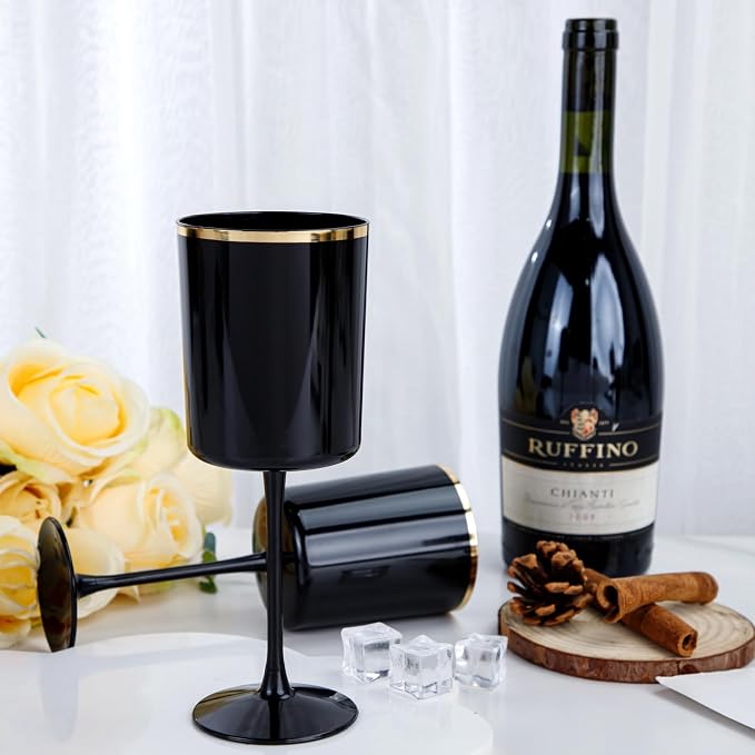 Ciaell 12 Pack Black and Gold Plastic Wine Glasses - Image 7