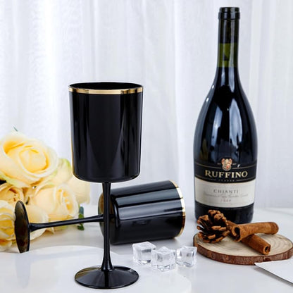 Ciaell 12 Pack Black and Gold Plastic Wine Glasses - Image 7