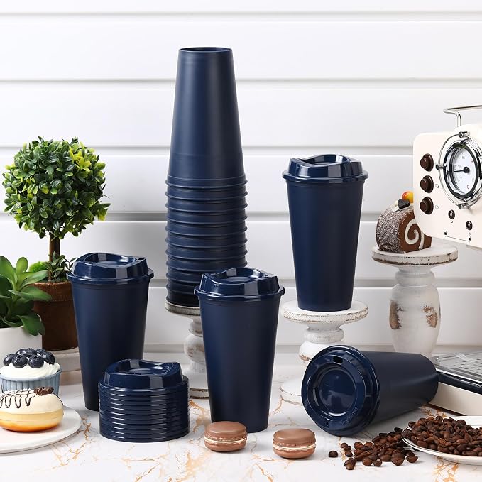 Domensi 15 Pack Reusable Plastic Coffee Cups - Image 3