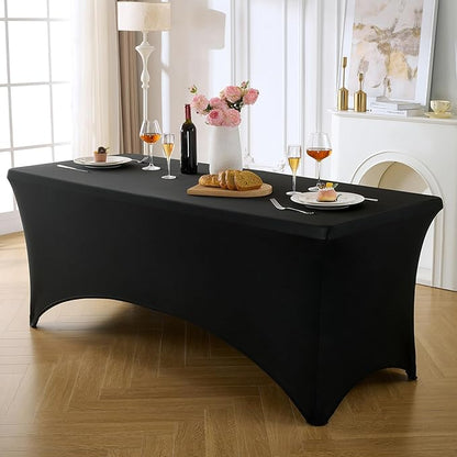 VidaFete Spandex Tablecloth 2 Pack 4FT, Fitted Stretch Table Cover for Rectangle Tables, Wrinkle Resistant and Washable Tablecloths for Outdoor, Picnic, Party, Wedding, Banquet, Birthday, Black
