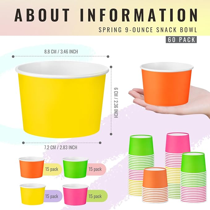 Jingmore Paper Ice Cream Cups 9oz Colored Disposable Dessert Bowls - Image 2