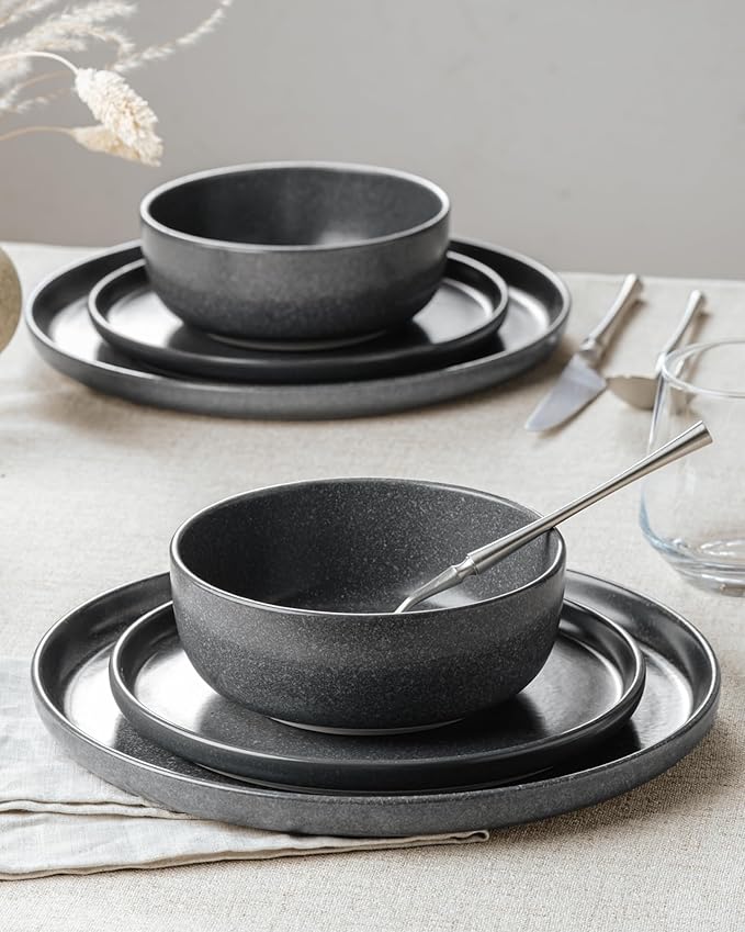 Famiware Milkyway 18-Piece Stoneware Dinnerware Set, Matte Dark Charcoal | - Image 3