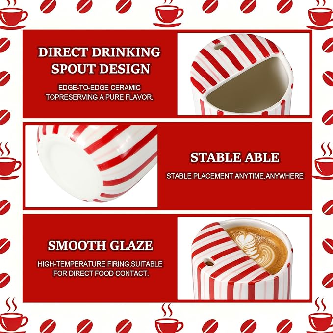 Ceramic Mug with Sip Hole 10 oz Novelty Red Striped Ceramic Coffee Mug Hand - Image 3