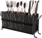 Classic Farmhouse Kitchen Organizer - Exquisite Black Gold Marble Metal Silverware Caddy, 3 Spacious Compartments, Ideal for Cutlery, Cooking Tools & More