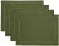 Solino Home Linen Cloth Placemats Set of 4-100% Pure Linen Hemstitch Olive Placemats 14 x 19 Inch - Classic Hemstitch Table Place Mats