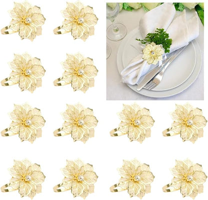 14K Gold Napkin Rings Set of 12, Metal Gold Flower Napkins Rings Holder Buckles by FAZKAR