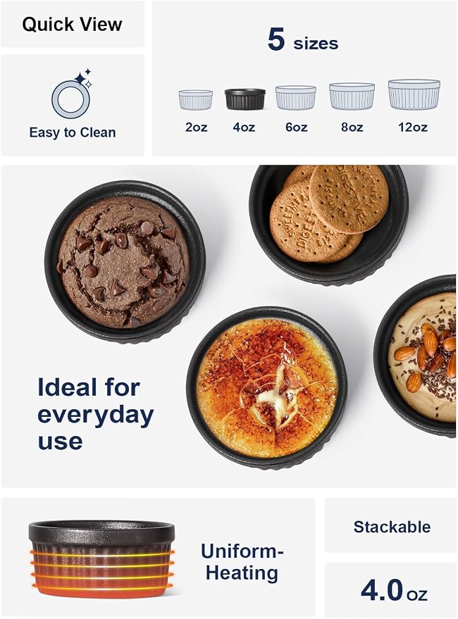 LE TAUCI Ramekins 4 OZ Oven Safe, Creme Brulee Ramekins, Pudding Custard Cups - Image 2