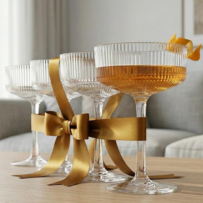 Khen Vintage Art Deco Shatterproof Coupe Martini Cocktail Glasses, 8 oz Clear - Image 6