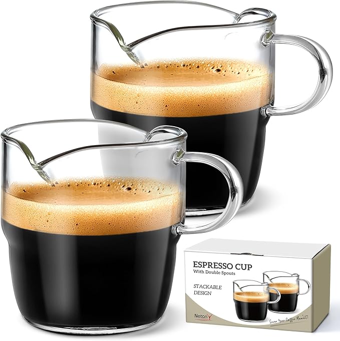 NETANY 6 OZ Espresso Cups Set of 2, Double Spouts Stackable Cups, Espresso by NETANY