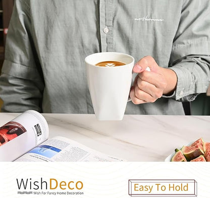 WishDeco White Coffee Mugs Set of 6, Ceramic Coffee Cups 14 oz, Modern Tea Mugs - Image 7