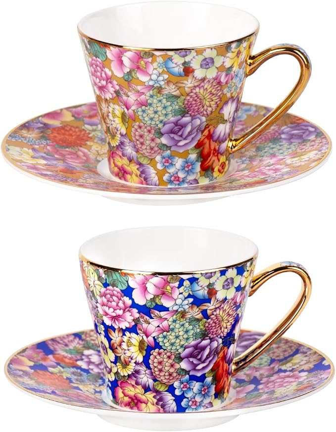 KAMMAK Tea Cup and Saucer, Ceramic Coffee Cups, 7.5 oz, Afternoon Tea and by KAMMAK