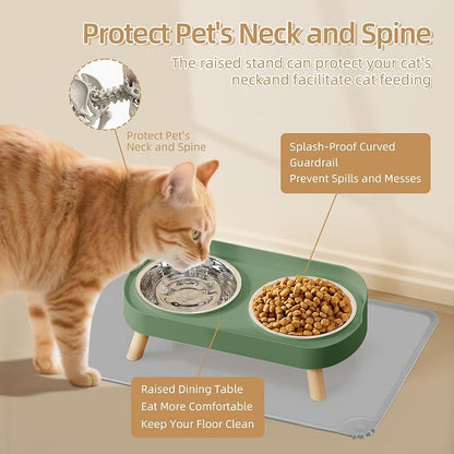 Elevated Cat Bowl with Food Mat, Raised Cat Food and Water Bowl Set - Image 2