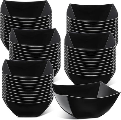Tanlade 50 Pcs Square Plastic Serving Bowls Disposable Snack Salad Bowl Small Party Candy Bar Containers Taco Bar Serving Dishes for Buffet Chips Fruit (4 oz,Black)