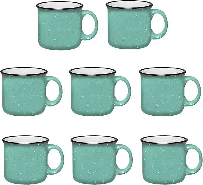 Set of 8 Ceramic Campfire Mugs – 15 Oz, Teal – Coffee & Tea Cups by GiftsbyDesign