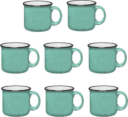 Set of 8 Ceramic Campfire Mugs – 15 Oz, Teal – Coffee & Tea Cups by GiftsbyDesign