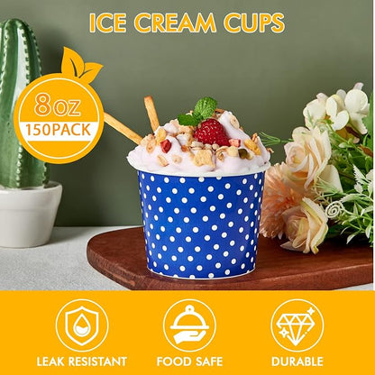 150 Pack 8 oz Ice Cream Cups, Disposable Paper Dessert Cups | three color - Image 2