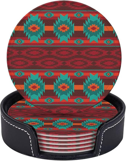Southwest Southwestern Navajo Abstract Aztec Drinking Coasters PU Leather by YISHOW