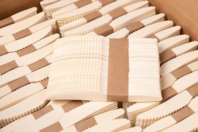 Disposable Wooden Cutlery Set - 100% Home Compostable - 2000 Knives, 6.5" Wooden Knives, Eco-Friendly, Organic, Sustainable and Carbon Neutral Certified