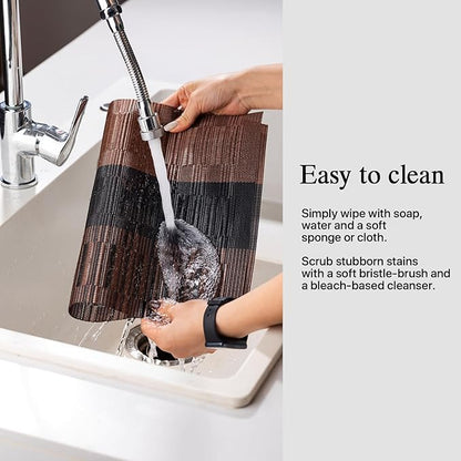 Placemats Set of 4 - Easy Clean Woven Vinyl Placemats for Dining Table, Indoor/Outdoor Place Mats, Washable PVC Table Mats （Ombre Brown Black）
