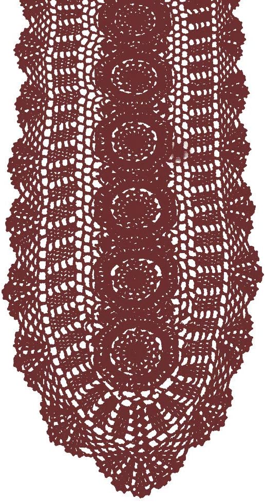 Cotton Handmade Crochet Lace Oval Table Runner Wine Red 12x48 Inch by KEPSWET