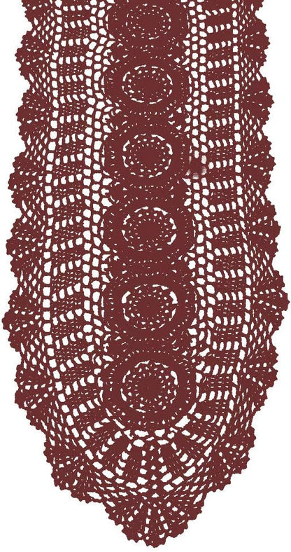 Cotton Handmade Crochet Lace Oval Table Runner Wine Red 12x72 Inch by KEPSWET