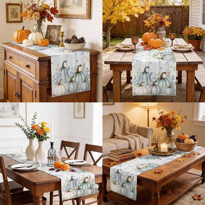 Gray Green Pumpkin Fall Table Runner 72 Inches Long, Thanksgiving Table Runners - Image 9