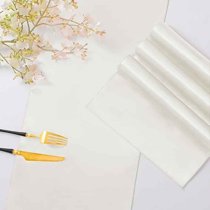 Horbaunal 2 Pack Ivory Satin Table Runner 12 x 108 Inch | Smooth Table Runners - Image 5