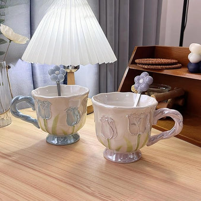 DTIUYIOP-Ceramic Coffee Mug 14oz/410ml Blue Cute Flower - Image 5