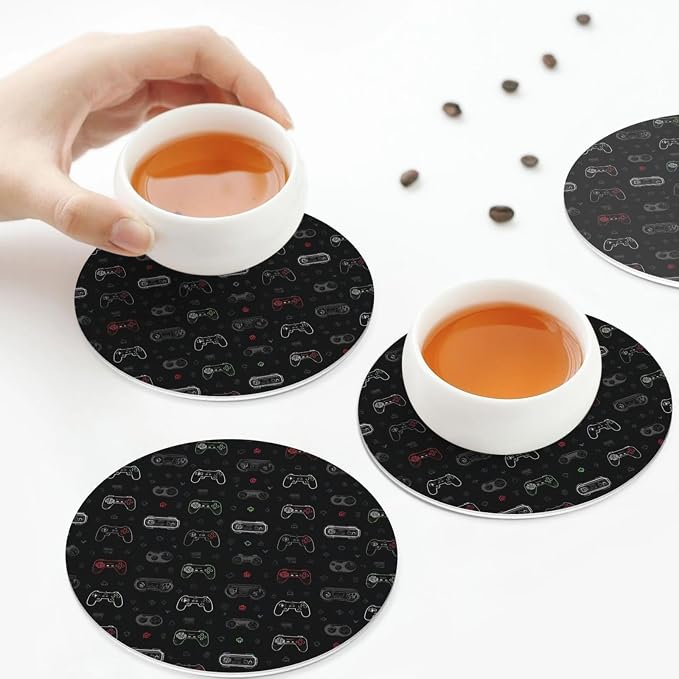 Retro Video Game for Leather Coasters Set of 4, Tabletop Protection Drink - Image 8